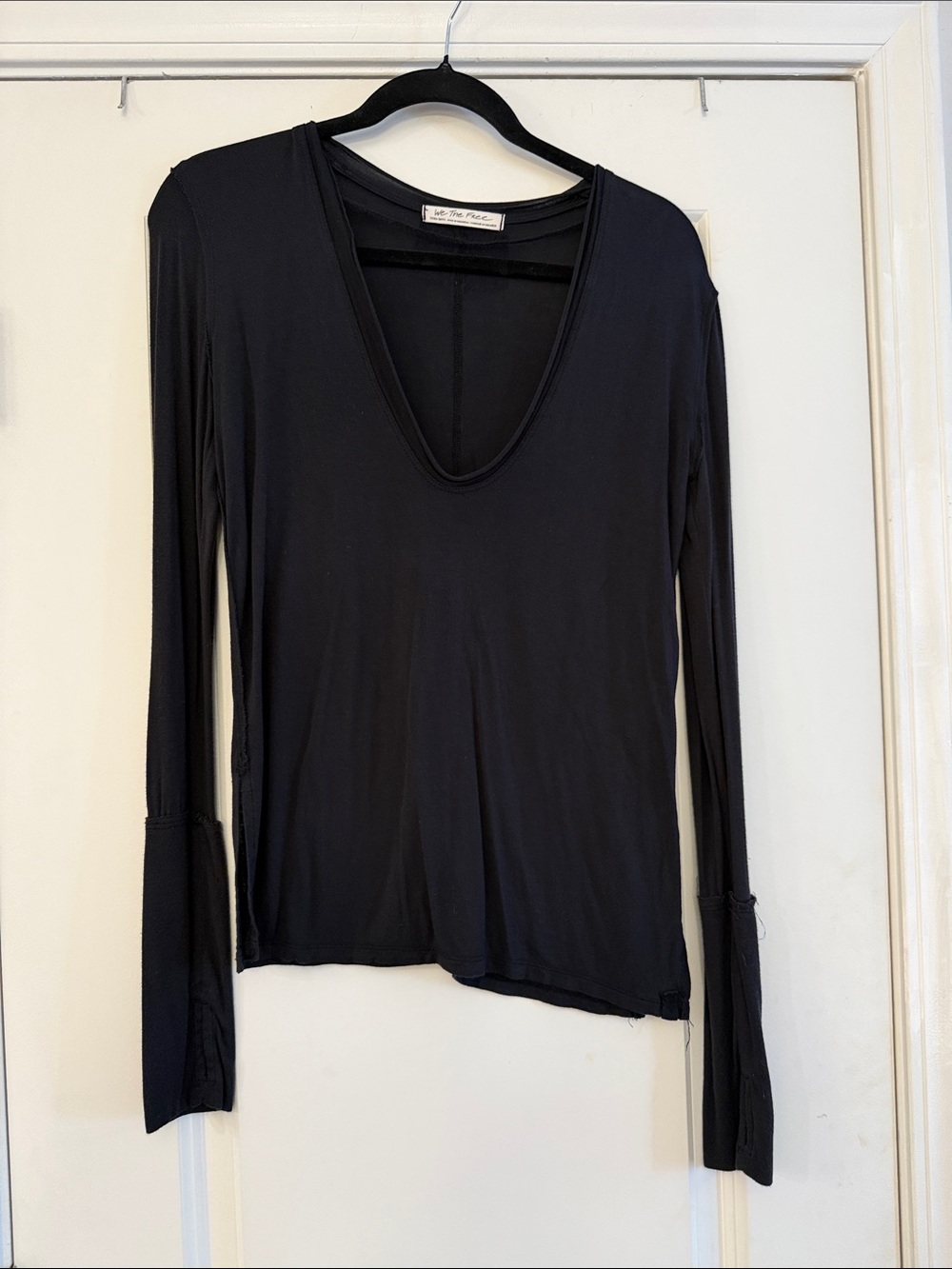 We The Free Black Deep Scoop Long Sleeve Top